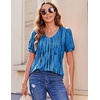 Zeagoo Women’s Puff Short Sleeve Boho Shirts Casual V Neck Floral Solid Summer Blouse Pleated Tunic Top(Zr459)
