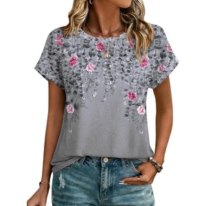 Zeagoo Womens Tops Short Sleeve Cute Summer Blouses Crew Neck Dressy Casual T Shirts Work Clothes S-2XL(Hf36-grey)
