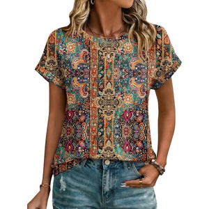Zeagoo Womens Tops Short Sleeve Cute Summer Blouses Crew Neck Dressy Casual T Shirts Work Clothes S-2XL(Mz721-multicolored)
