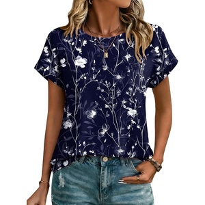 Zeagoo Womens Tops Short Sleeve Cute Summer Blouses Crew Neck Dressy Casual T Shirts Work Clothes S-2XL(Sf180-navy)