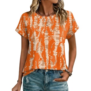 Zeagoo Womens Tops Short Sleeve Cute Summer Blouses Crew Neck Dressy Casual T Shirts Work Clothes S-2XL(Zr466- Orange)