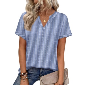 Zeagoo Womens Tops Short Sleeve Summer V Neck Shirts Work Blouses Business Outfits Fashion Clothing(Striped 273)