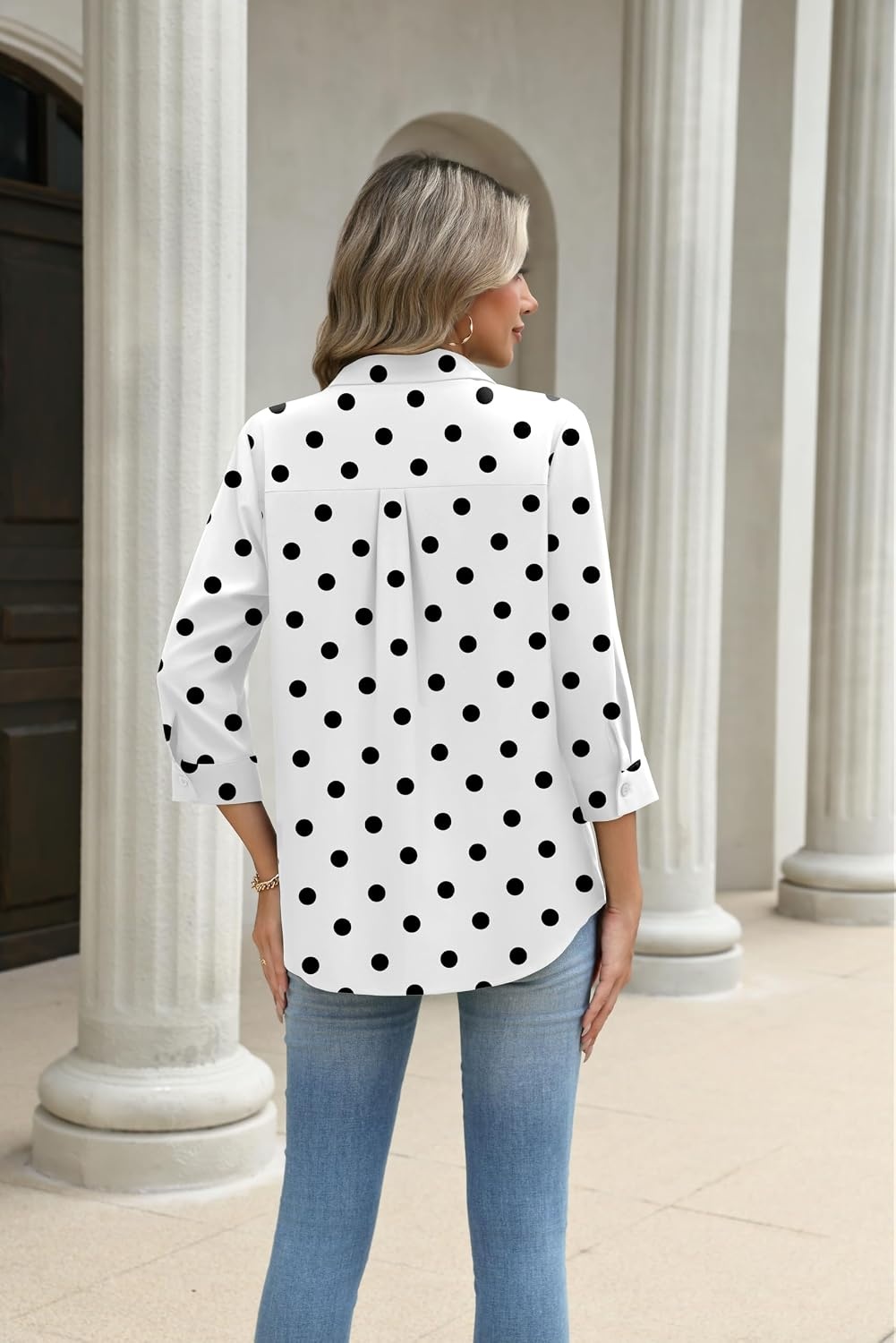 image:imageZeagoo Button Down Shirts for Women 34 Length Sleeve Work Tops V Neck Shirts Dressy Casual Business Blouses with PocketJh592