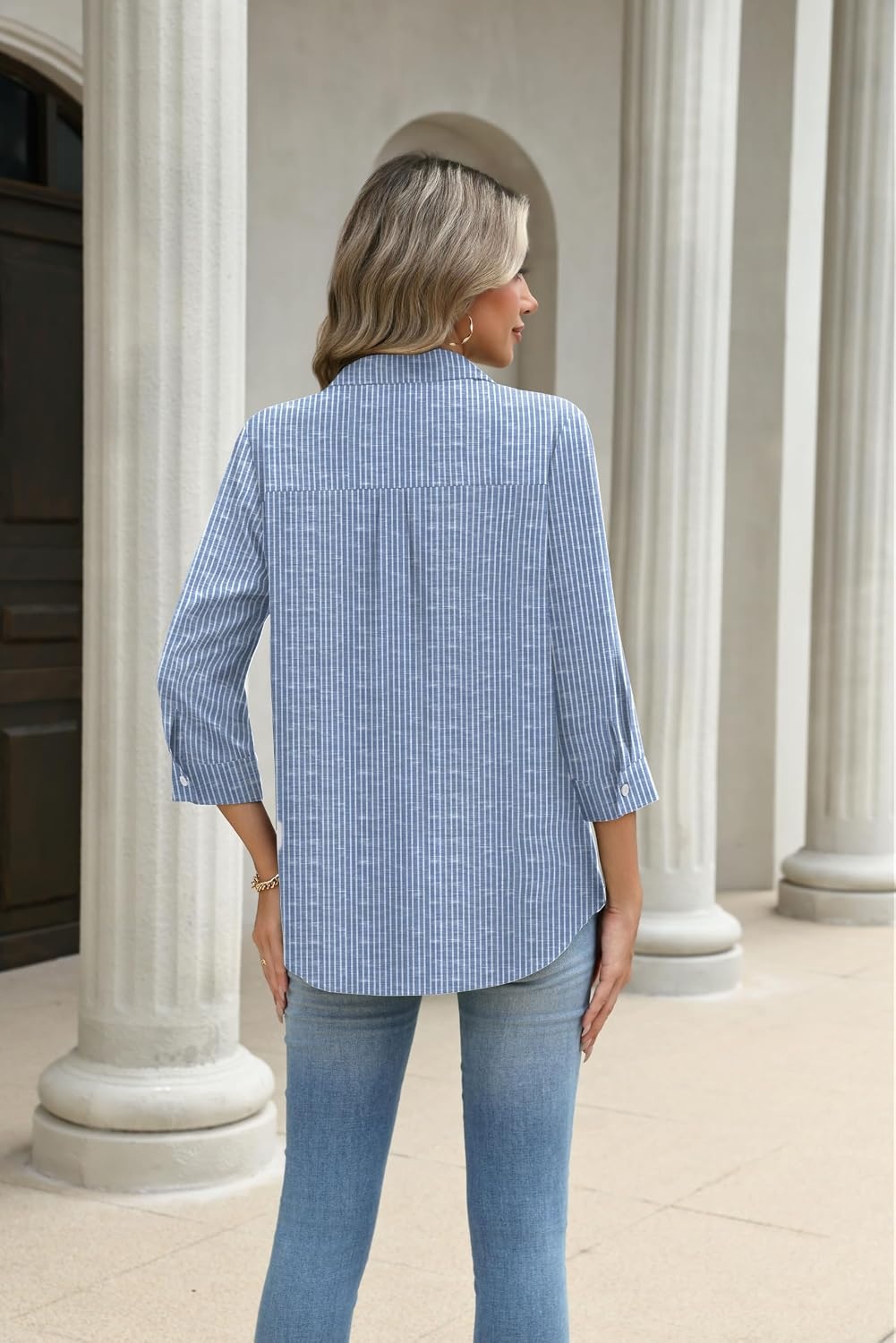 image:imageZeagoo Button Down Shirts for Women 34 Length Sleeve Work Tops V Neck Shirts Dressy Casual Business Blouses with PocketTz273
