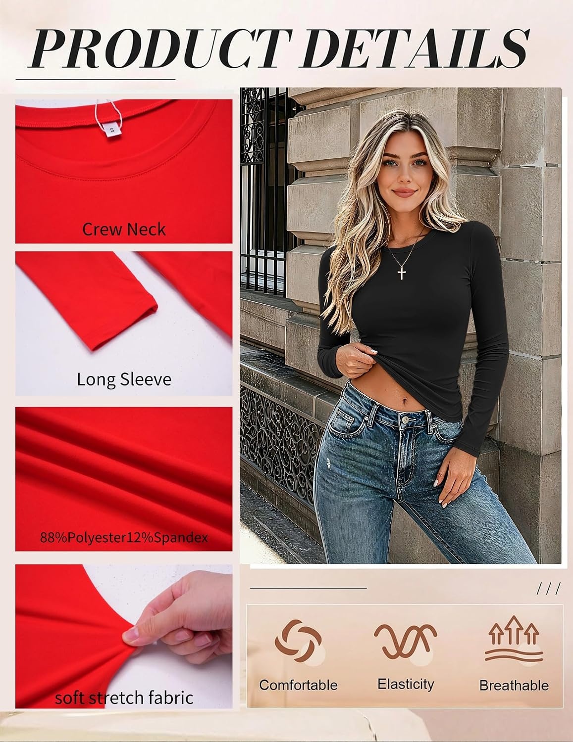 image:imageZeagoo Women Long Sleeve Shirts Fitted Going Out Tops Crop Basic Tee Casual Work Clothes Trendy Fall Outfits XSXLBlack