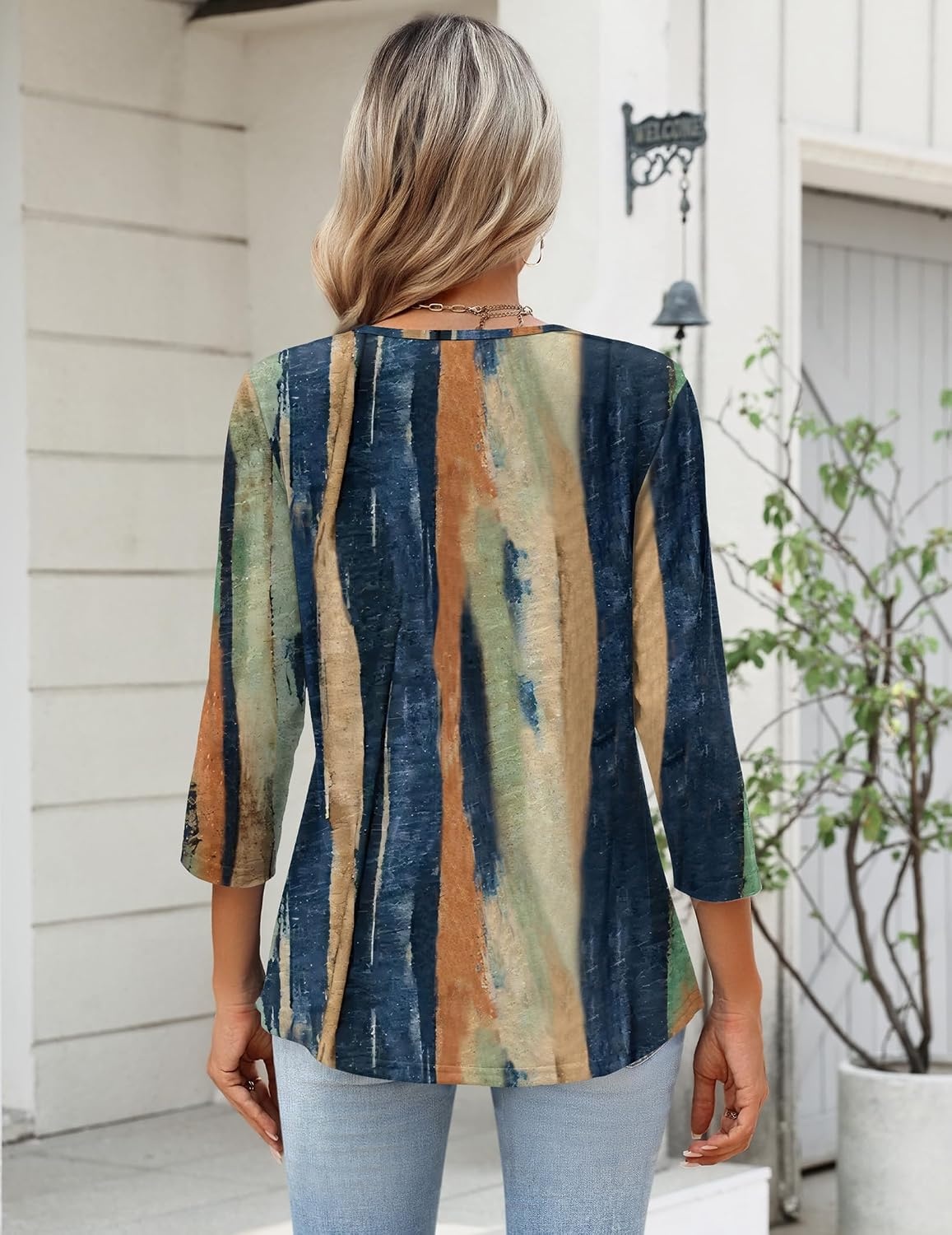 image:imageZeagoo Womens 34 Length Sleeve Tops V Neck Dressy Casual T Shirts Pleated Business Work Blouses Basic Tees S3XLCx289