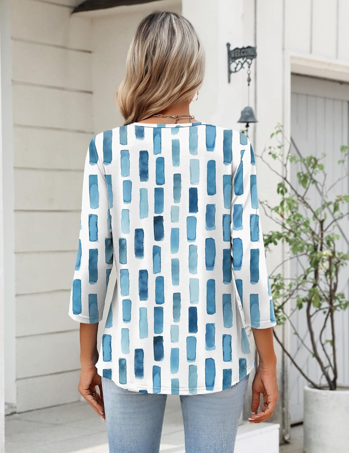 image:imageZeagoo Womens 34 Length Sleeve Tops V Neck Dressy Casual T Shirts Pleated Business Work Blouses Basic Tees S3XLCx329