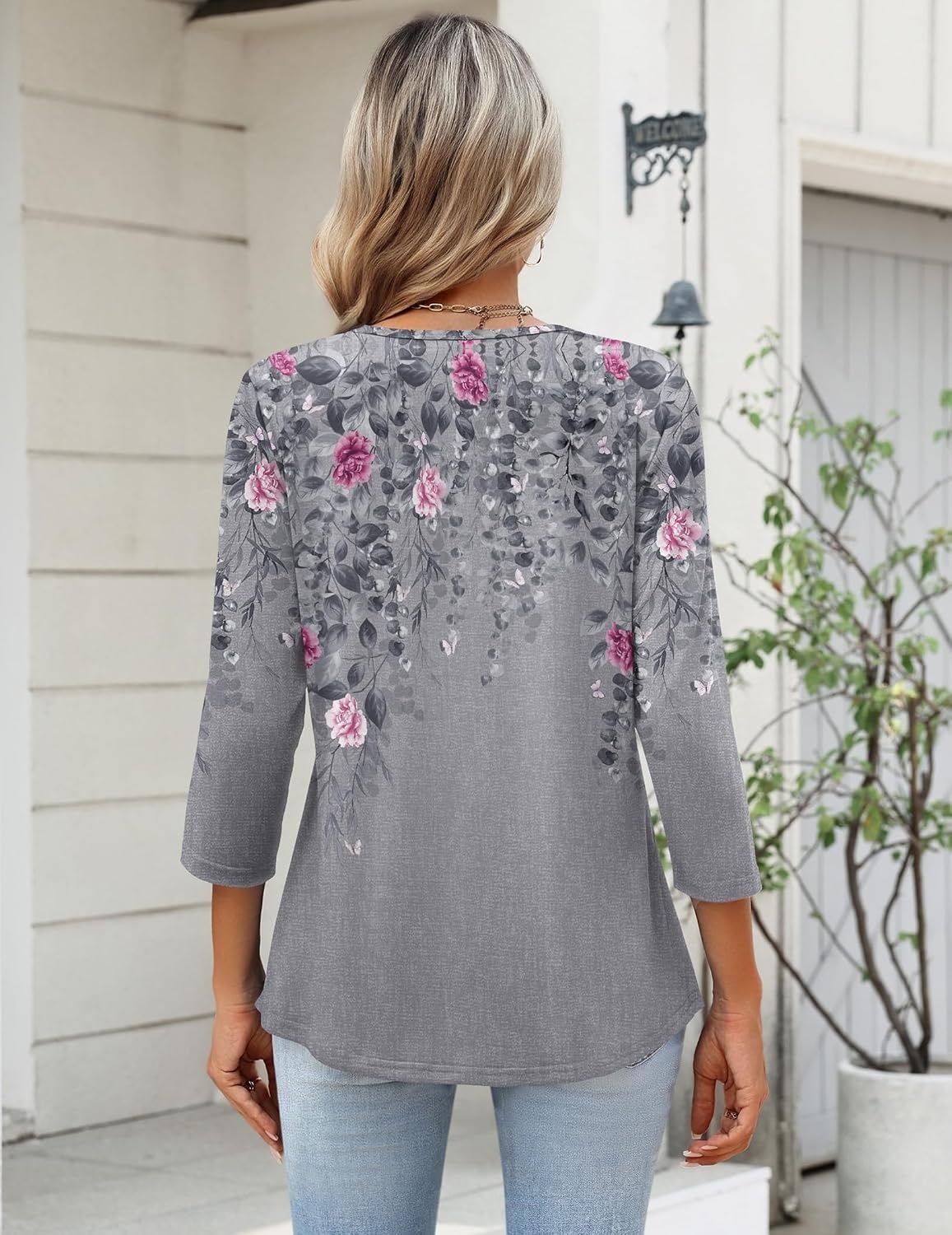 image:imageZeagoo Womens 34 Length Sleeve Tops V Neck Dressy Casual T Shirts Pleated Business Work Blouses Basic Tees S3XLHf36