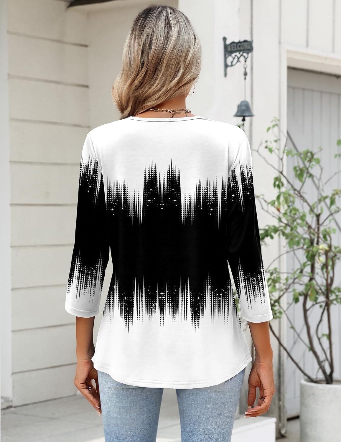 image:imageZeagoo Womens 34 Length Sleeve Tops V Neck Dressy Casual T Shirts Pleated Business Work Blouses Basic Tees S3XLJb204