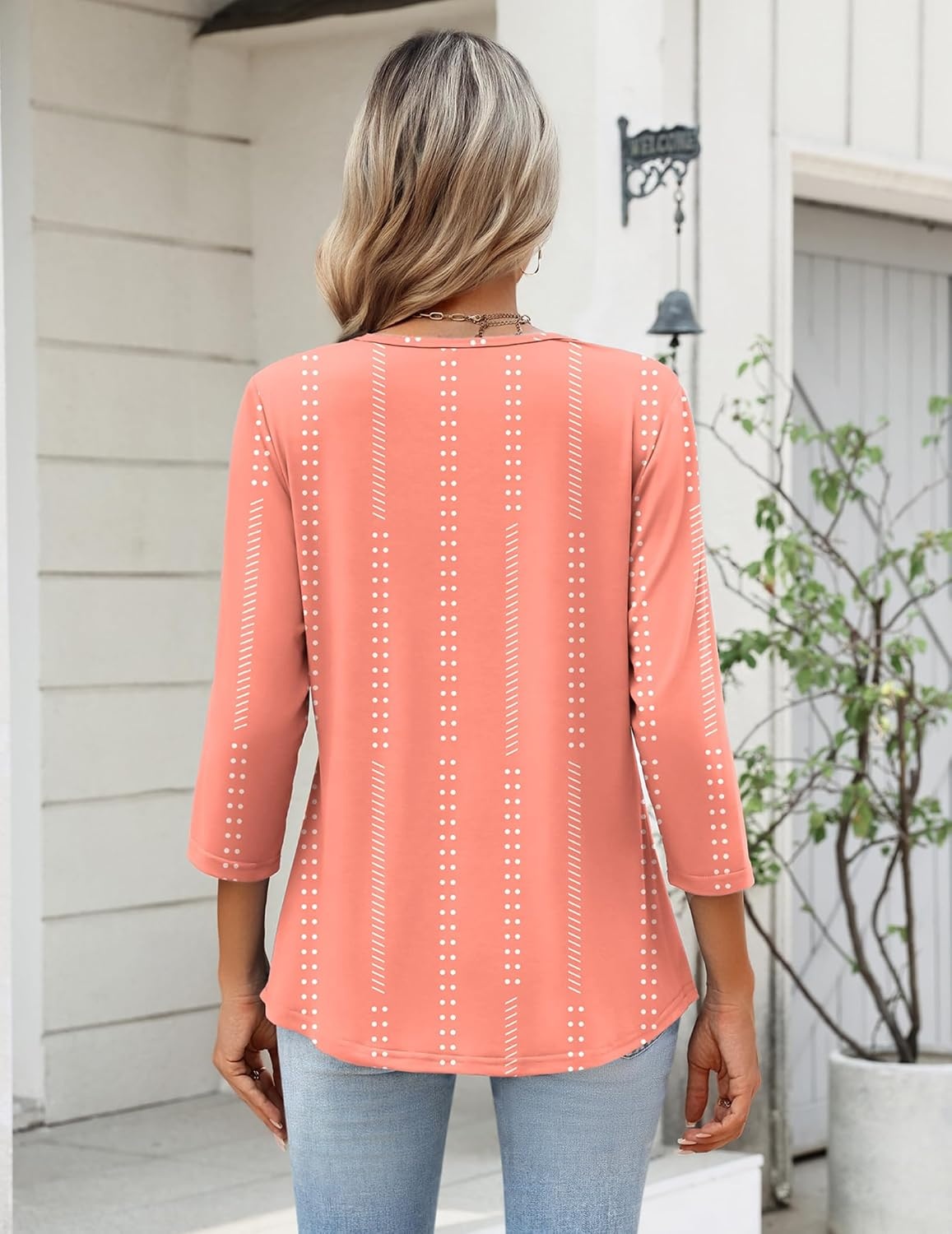 image:imageZeagoo Womens 34 Length Sleeve Tops V Neck Dressy Casual T Shirts Pleated Business Work Blouses Basic Tees S3XLJh586