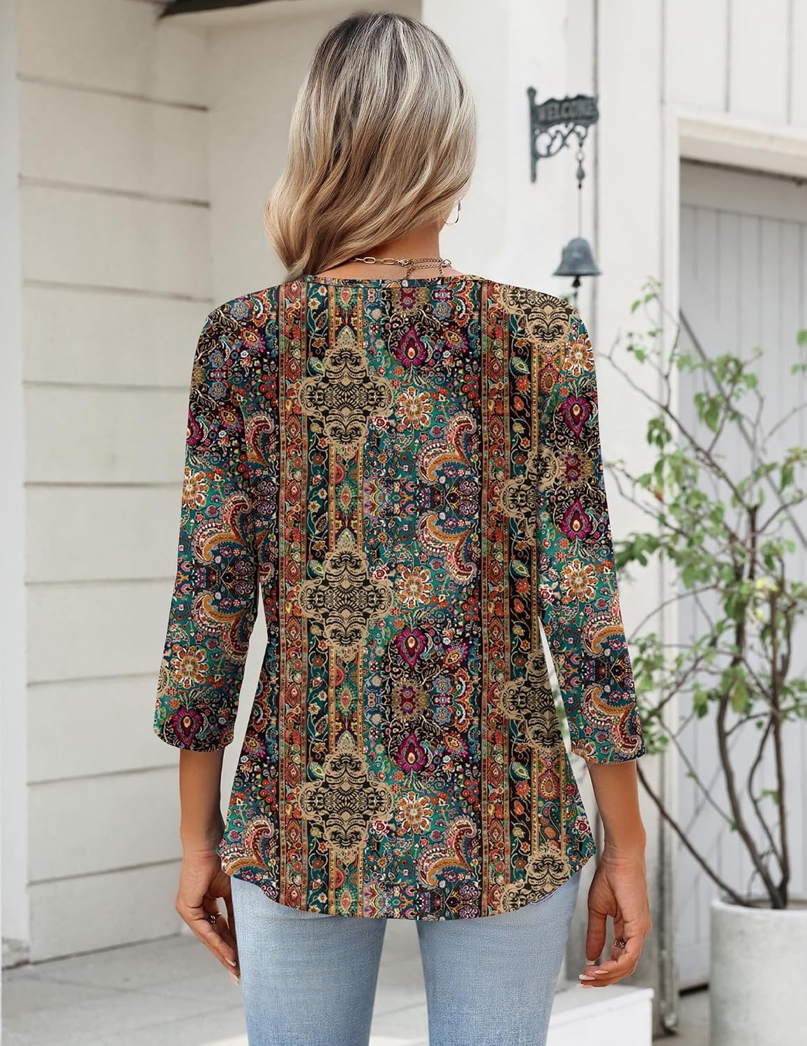 image:imageZeagoo Womens 34 Length Sleeve Tops V Neck Dressy Casual T Shirts Pleated Business Work Blouses Basic Tees S3XLMz721