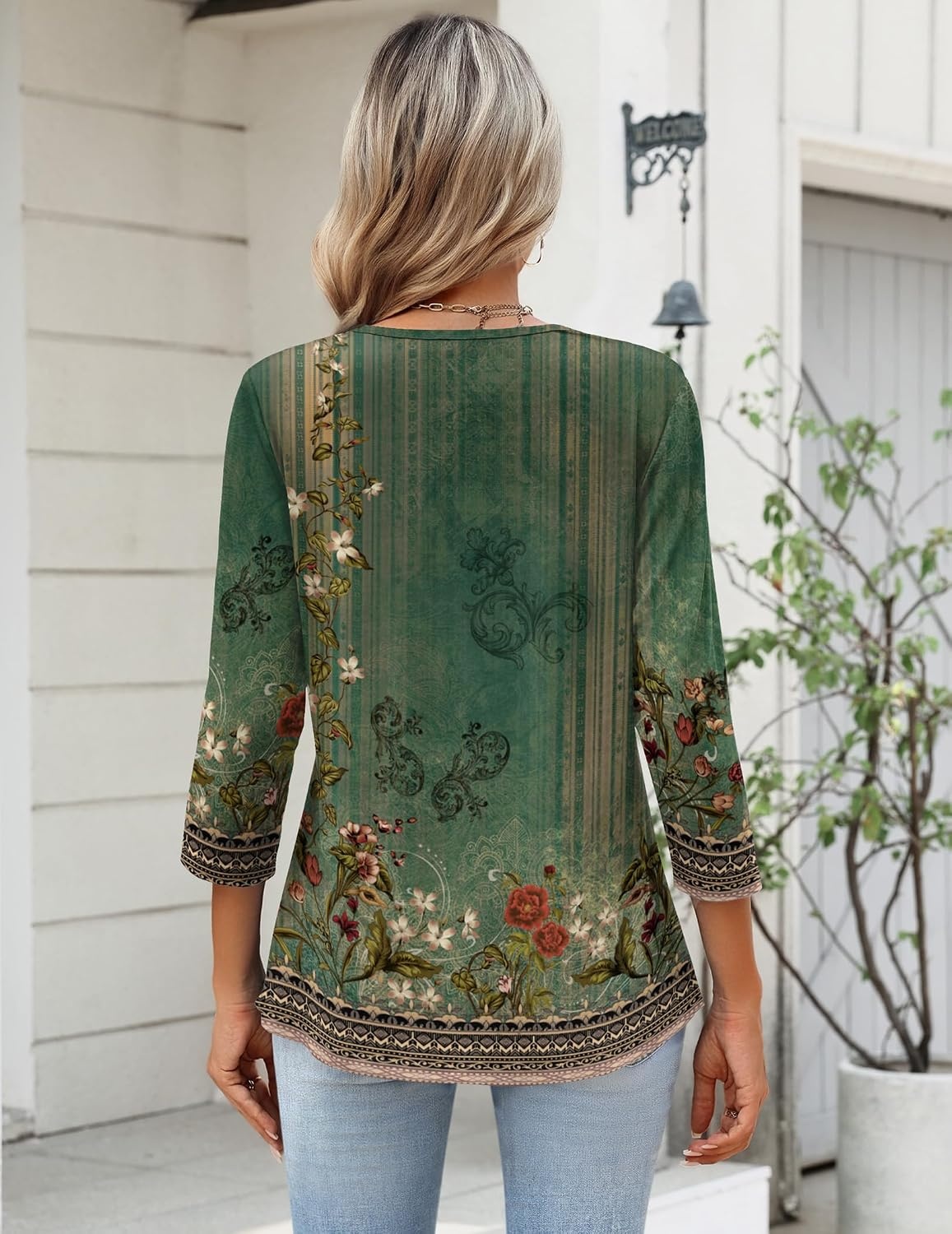 image:imageZeagoo Womens 34 Length Sleeve Tops V Neck Dressy Casual T Shirts Pleated Business Work Blouses Basic Tees S3XLMz839
