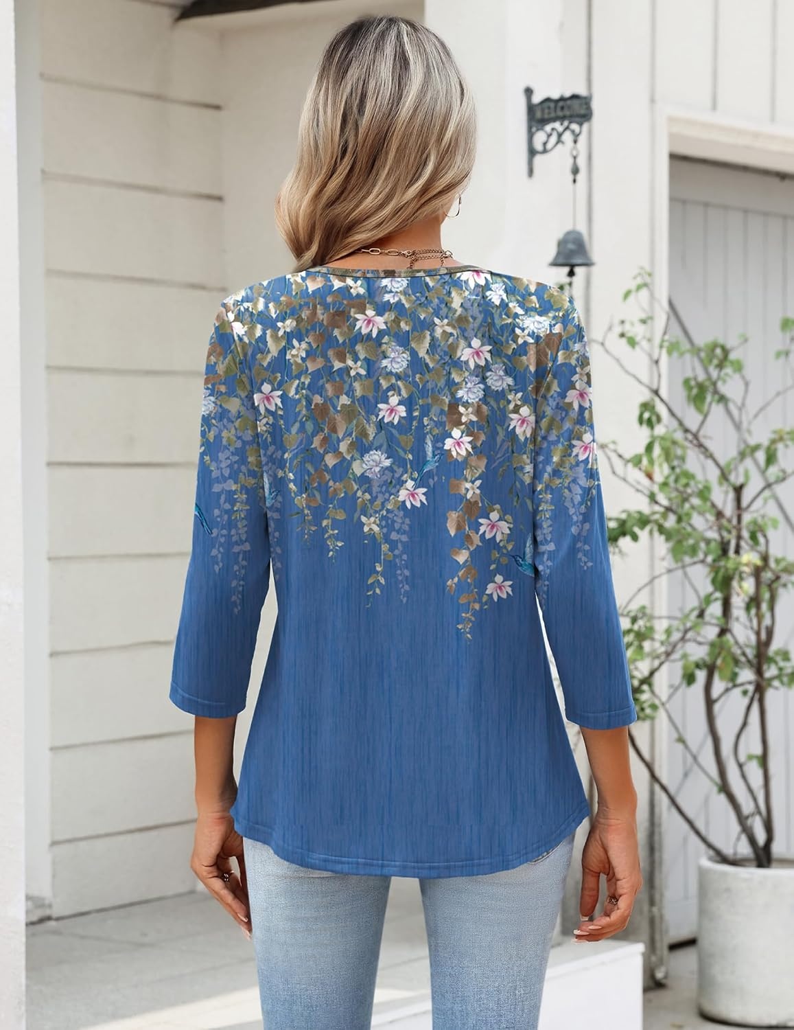 image:imageZeagoo Womens 34 Length Sleeve Tops V Neck Dressy Casual T Shirts Pleated Business Work Blouses Basic Tees S3XLSf233