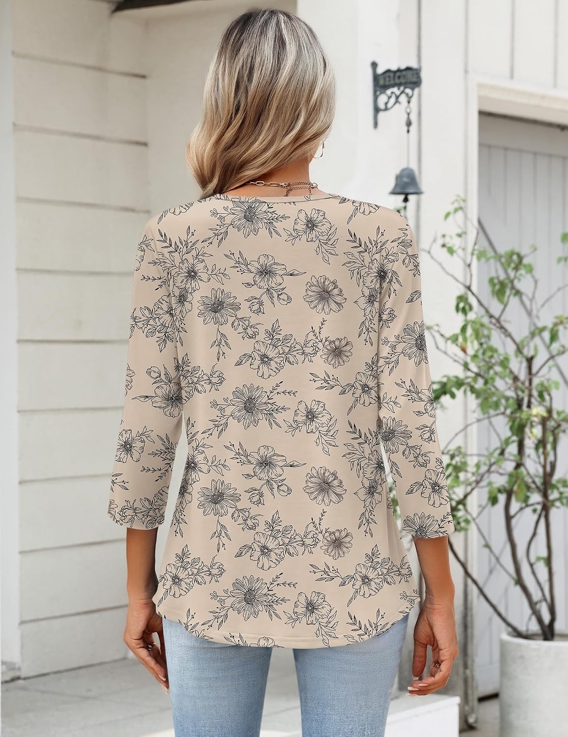 image:imageZeagoo Womens 34 Length Sleeve Tops V Neck Dressy Casual T Shirts Pleated Business Work Blouses Basic Tees S3XLSp31