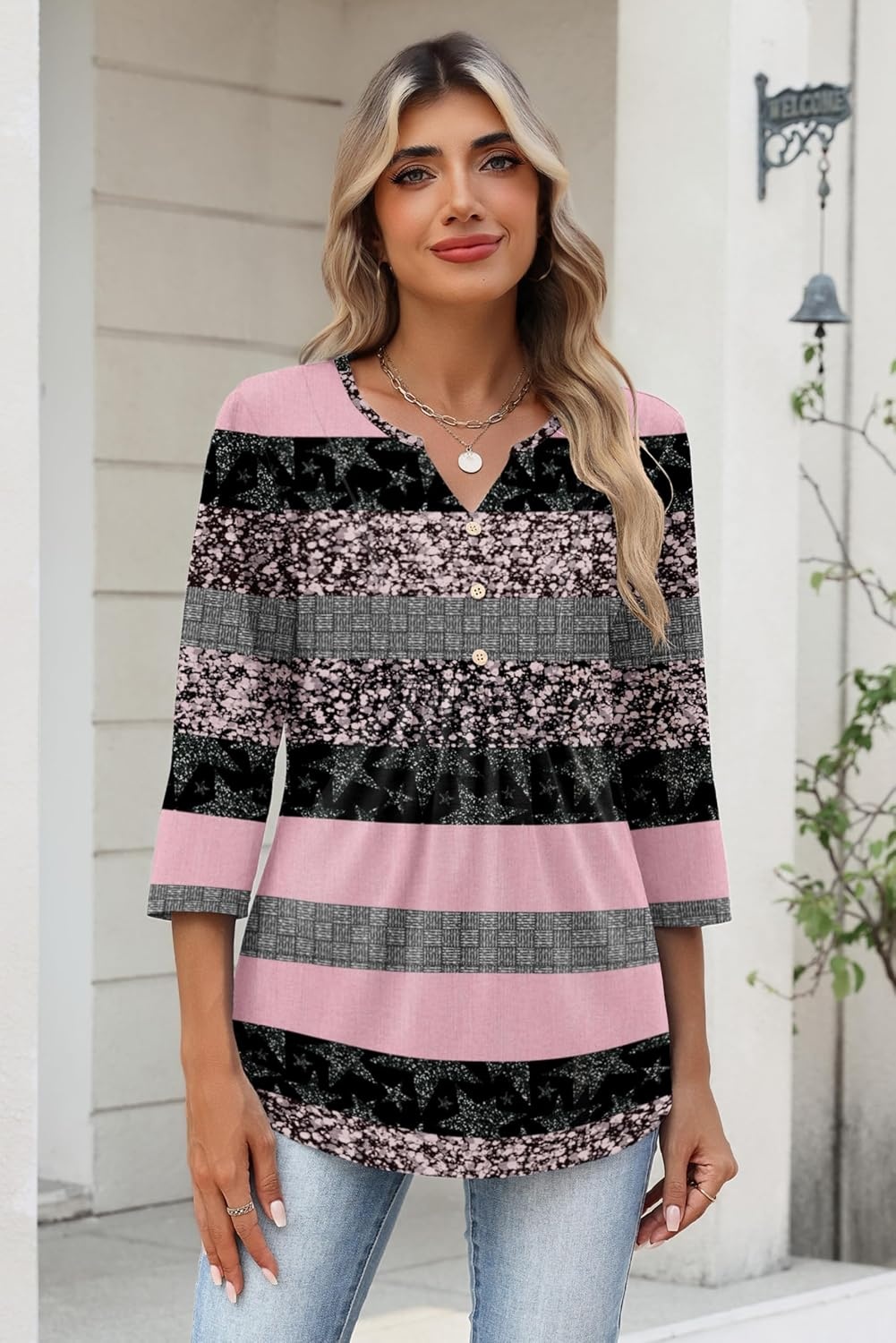 image:imageZeagoo Womens 34 Length Sleeve Tops V Neck Dressy Casual T Shirts Pleated Business Work Blouses Basic Tees S3XLTz245