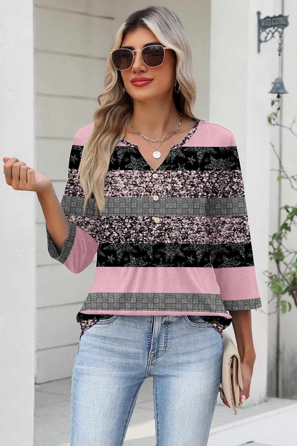 image:imageZeagoo Womens 34 Length Sleeve Tops V Neck Dressy Casual T Shirts Pleated Business Work Blouses Basic Tees S3XLTz245