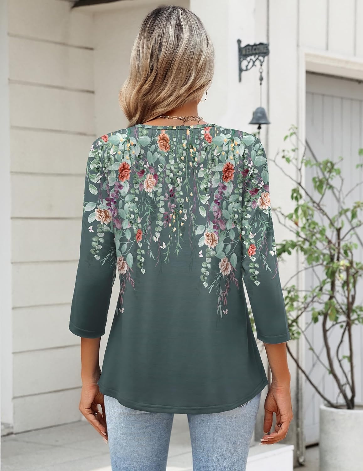 image:imageZeagoo Womens 34 Length Sleeve Tops V Neck Dressy Casual T Shirts Pleated Business Work Blouses Basic Tees S3XLWf71