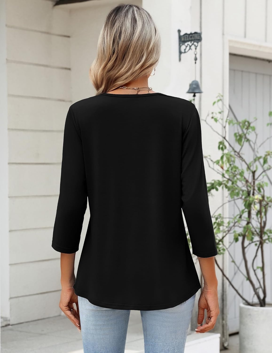 image:imageZeagoo Womens 34 Length Sleeve Tops V Neck Dressy Casual T Shirts Pleated Business Work Blouses Basic Tees S3XLZblack