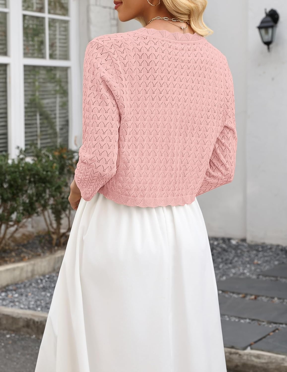 image:imageZeagoo Womens Bolero Shrug Crochet Cropped Cardigan Summer 34 Sleeve Lightweight Cardigans for DressLight Pink