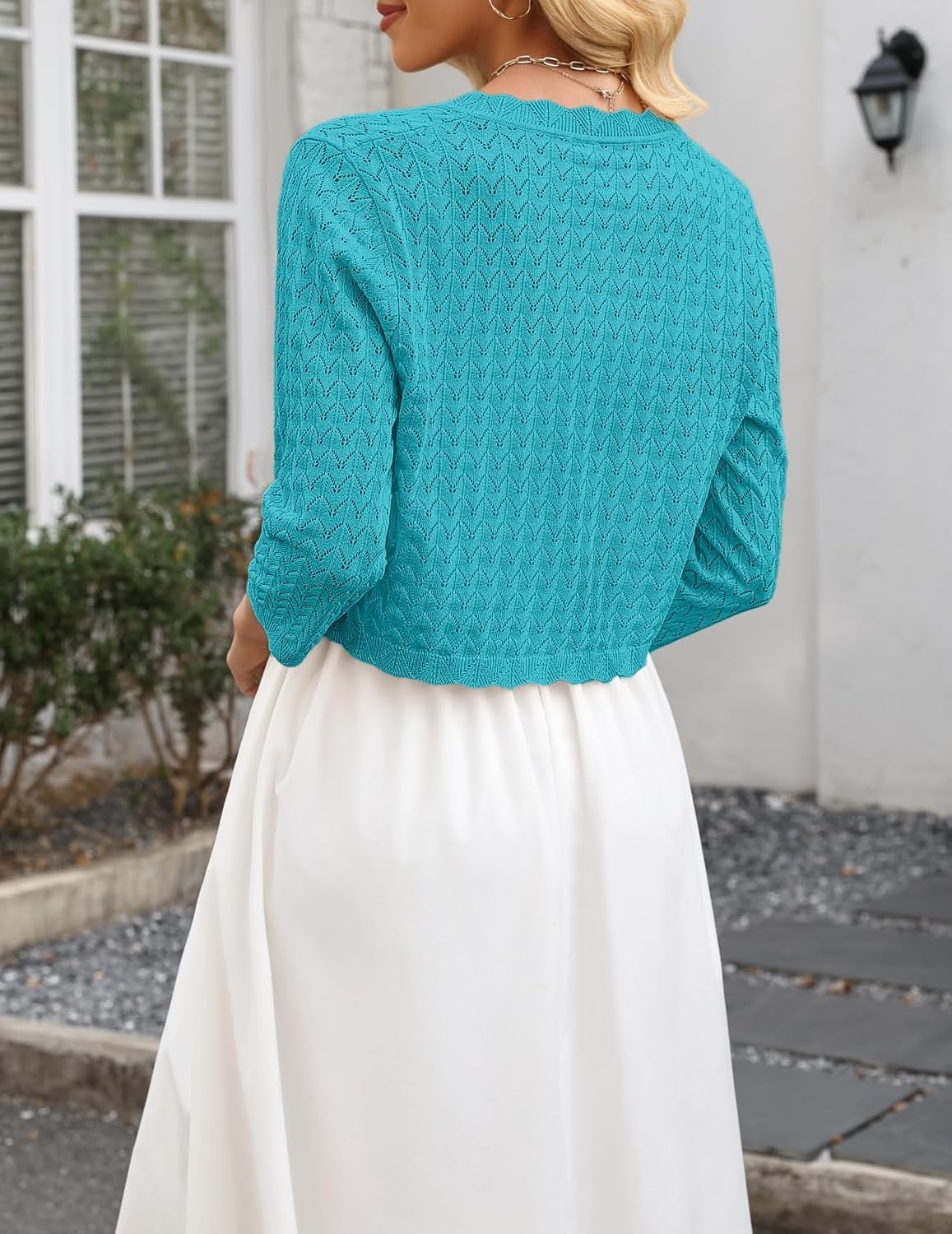 image:imageZeagoo Womens Bolero Shrug Crochet Cropped Cardigan Summer 34 Sleeve Lightweight Cardigans for DressTurquoise