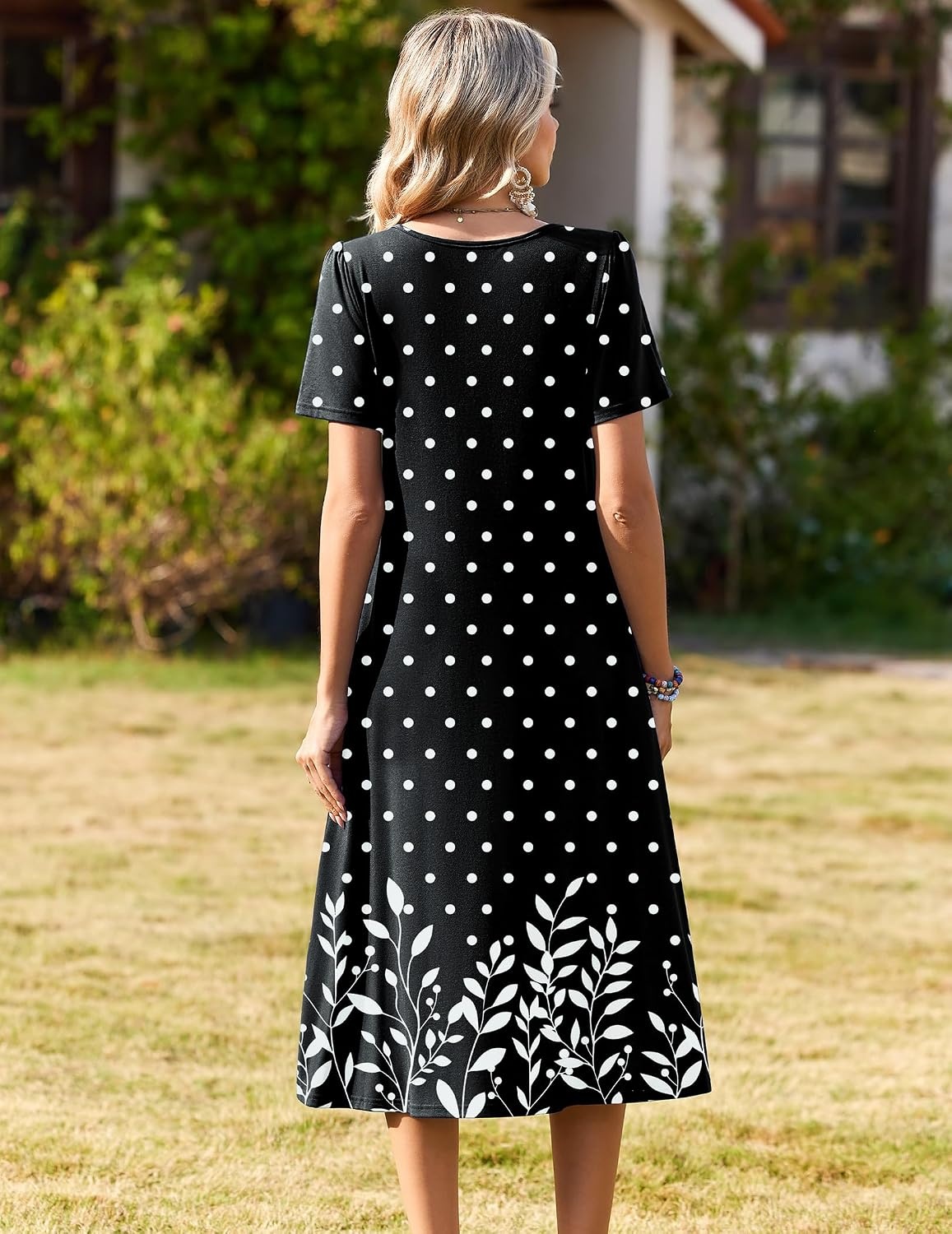 image:imageZeagoo Womens Casual Dresses for Summer Short Sleeve Flare Midi Dress Loose Beach Sundress Pleated Front Dress with PocketsBlack Sp122