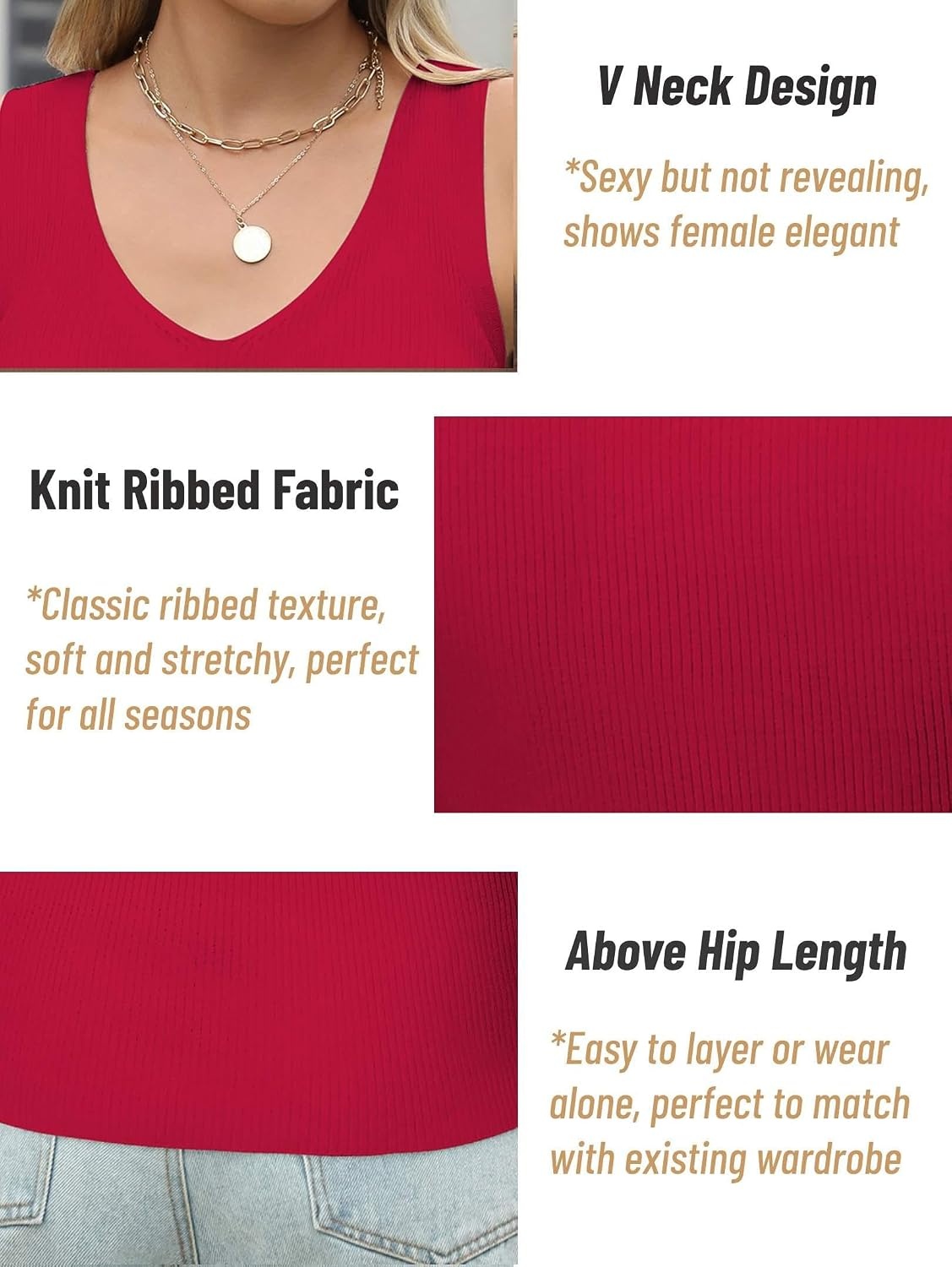 image:imageZeagoo Womens Ribbed Tank Tops 2026 V Neck Slim Fit Knit Sleeveless Shirts Casual Basic TeeDark Red