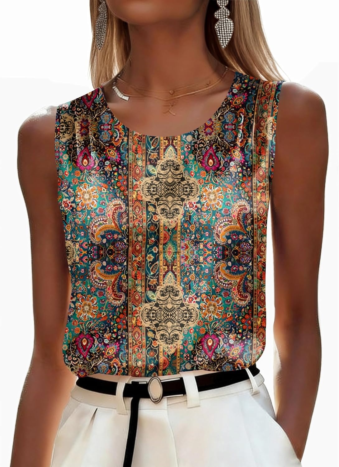 image:imageZeagoo Womens Satin Tank Top Pleated Sleeveless Blouse Dressy Casual Tops Crewneck Silk Shirts Business Summer ClothesAmz721 Multicolor