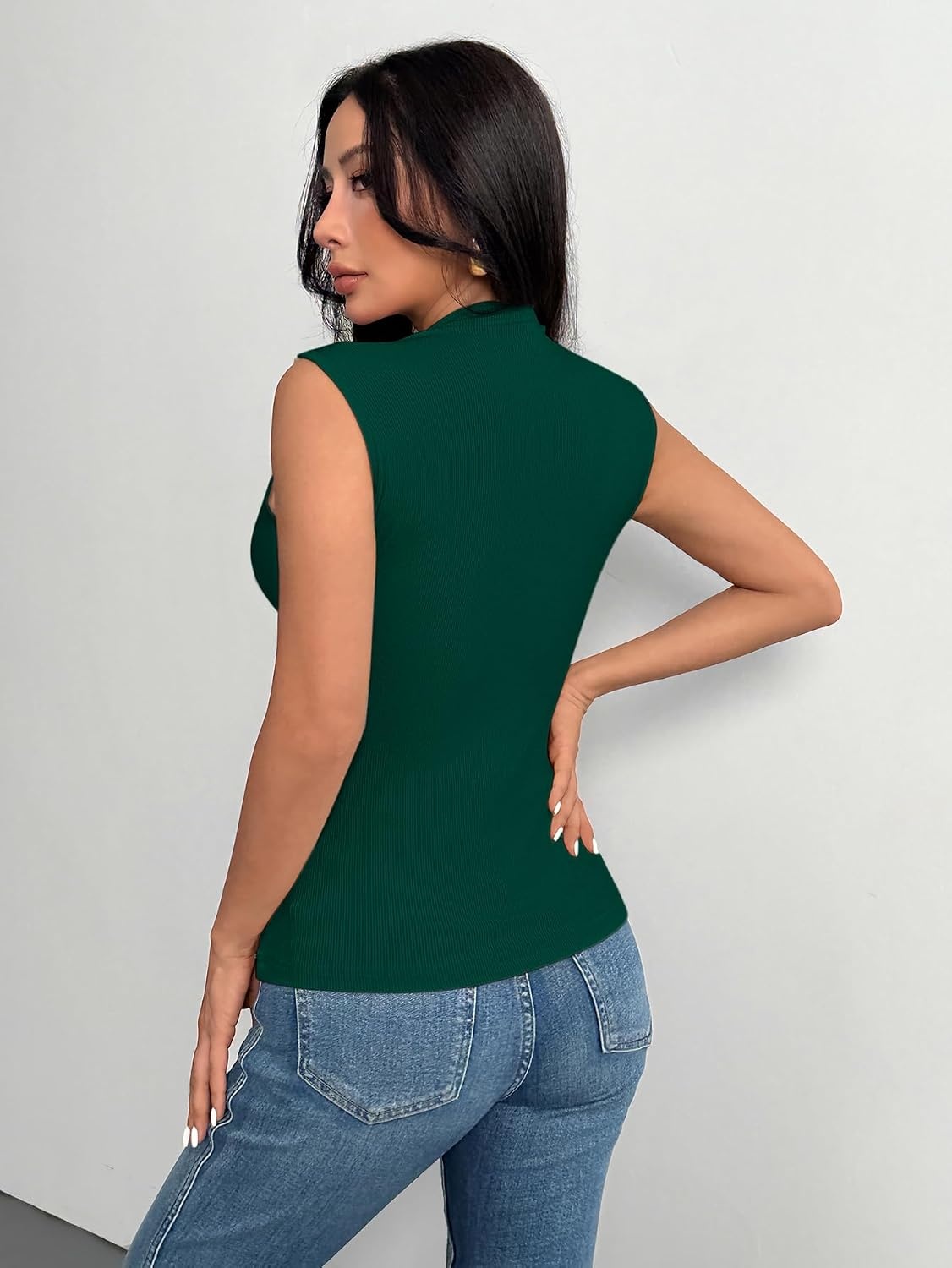 image:imageZeagoo Womens Sleeveless Mock Turtleneck Tank Tops Ribbed Lettuce Trim Tops Basic Slim Fit Shirts Casual Summer Clothes 2026Green