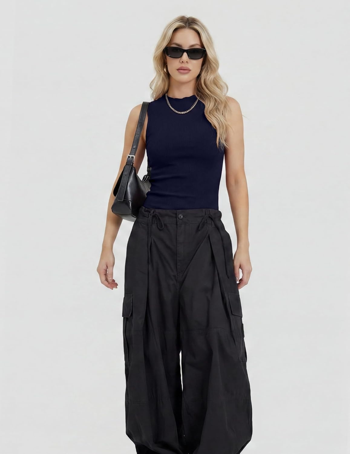 image:imageZeagoo Womens Sleeveless Mock Turtleneck Tank Tops Ribbed Lettuce Trim Tops Basic Slim Fit Shirts Casual Summer Clothes 2026Navy Blue