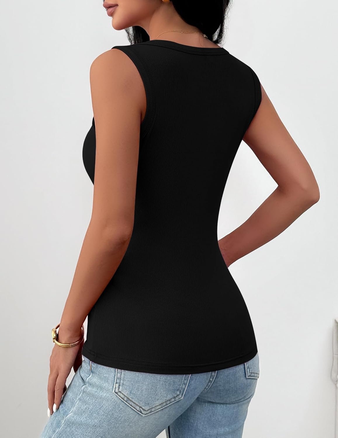 image:imageZeagoo Womens Square Neck Ribbed Tank Tops 2026 Summer Casual Slim Fit Basic Sleeveless Shirts Cute Going Out Top01 Black