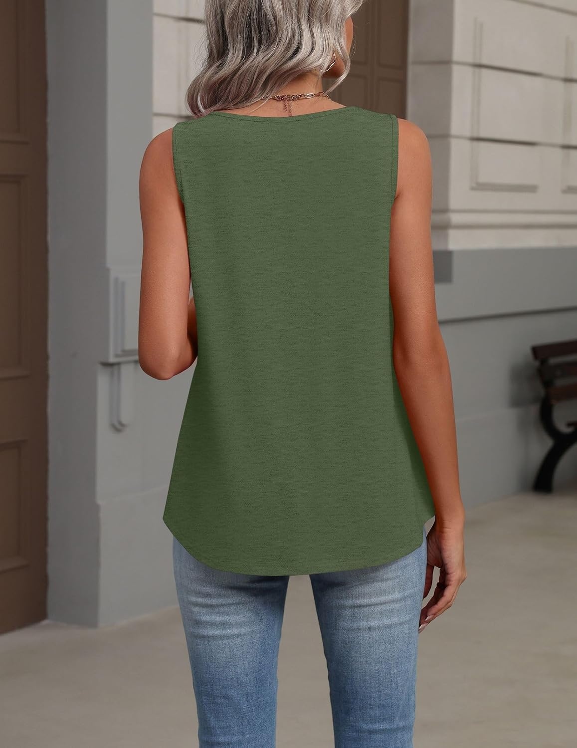 image:imageZeagoo Womens Tank Tops Summer Sleeveless Loose Fit Tops V Neck Pleated Shirts Basic Tees Dressy Casual Trendy ClothesArmy Green