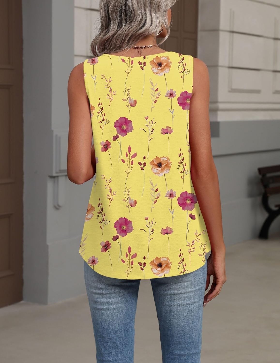 image:imageZeagoo Womens Tank Tops Summer Sleeveless Loose Fit Tops V Neck Pleated Shirts Basic Tees Dressy Casual Trendy ClothesBf351yellow