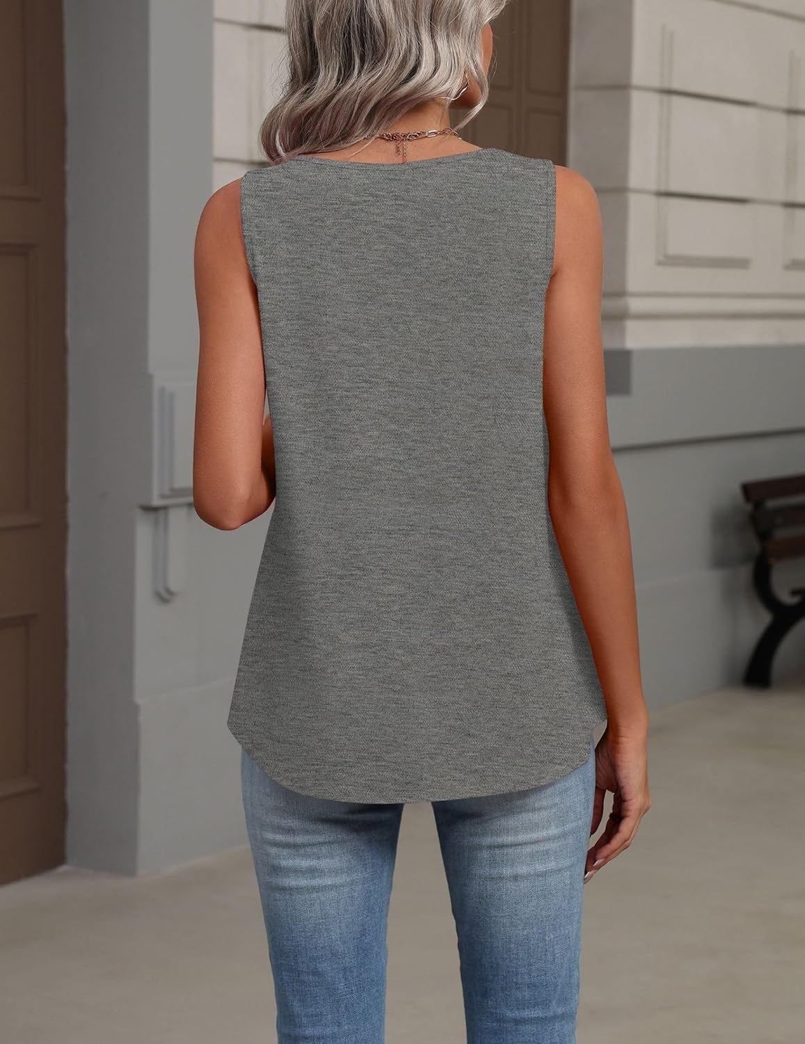 image:imageZeagoo Womens Tank Tops Summer Sleeveless Loose Fit Tops V Neck Pleated Shirts Basic Tees Dressy Casual Trendy ClothesGrey