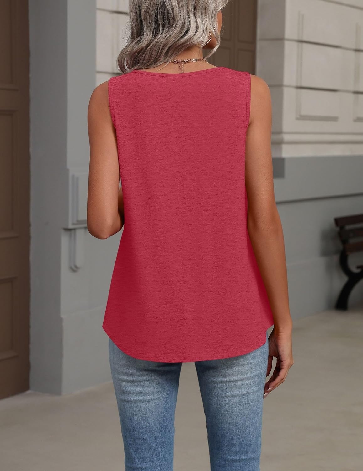 image:imageZeagoo Womens Tank Tops Summer Sleeveless Loose Fit Tops V Neck Pleated Shirts Basic Tees Dressy Casual Trendy ClothesRed