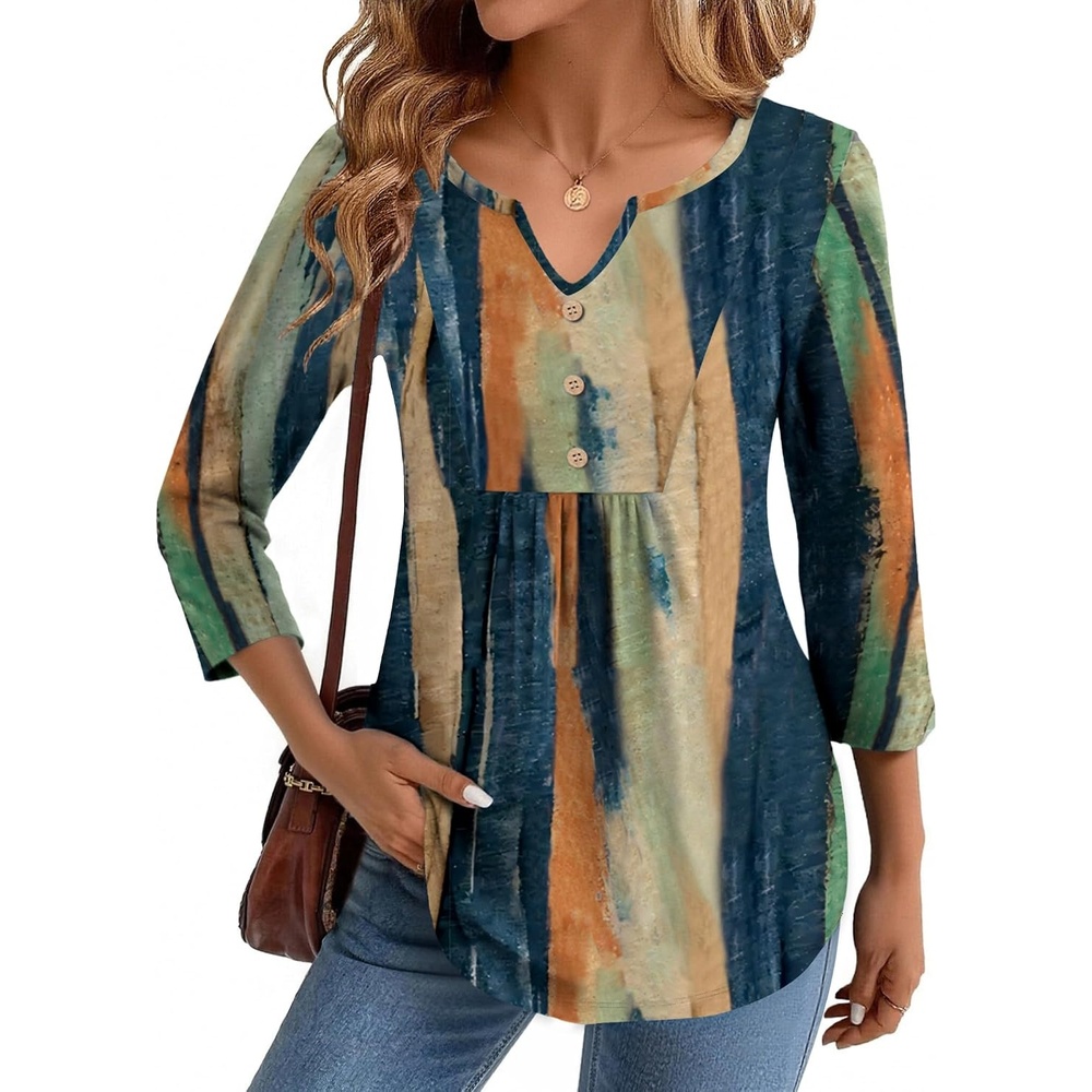image:imageZeagoo Womens 34 Length Sleeve Tops V Neck Dressy Casual T Shirts Pleated Business Work Blouses Basic Tees S3XLCx289