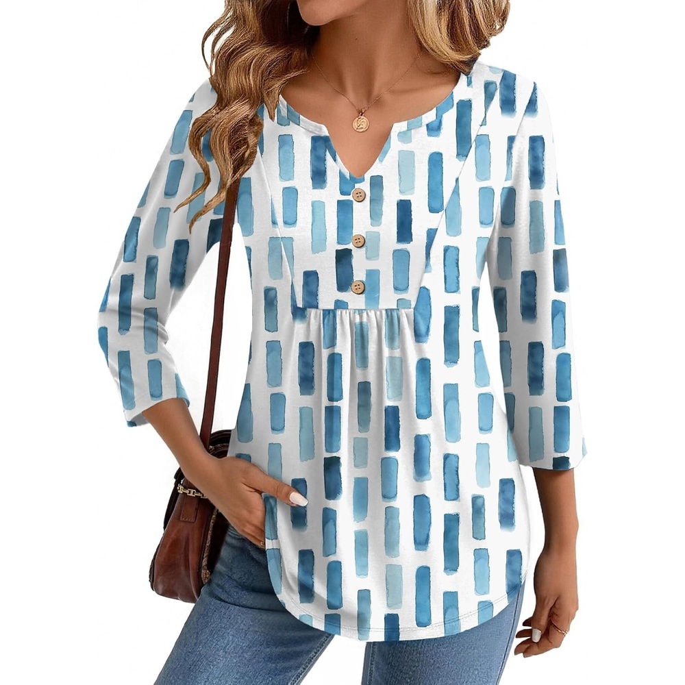 image:imageZeagoo Womens 34 Length Sleeve Tops V Neck Dressy Casual T Shirts Pleated Business Work Blouses Basic Tees S3XLCx329