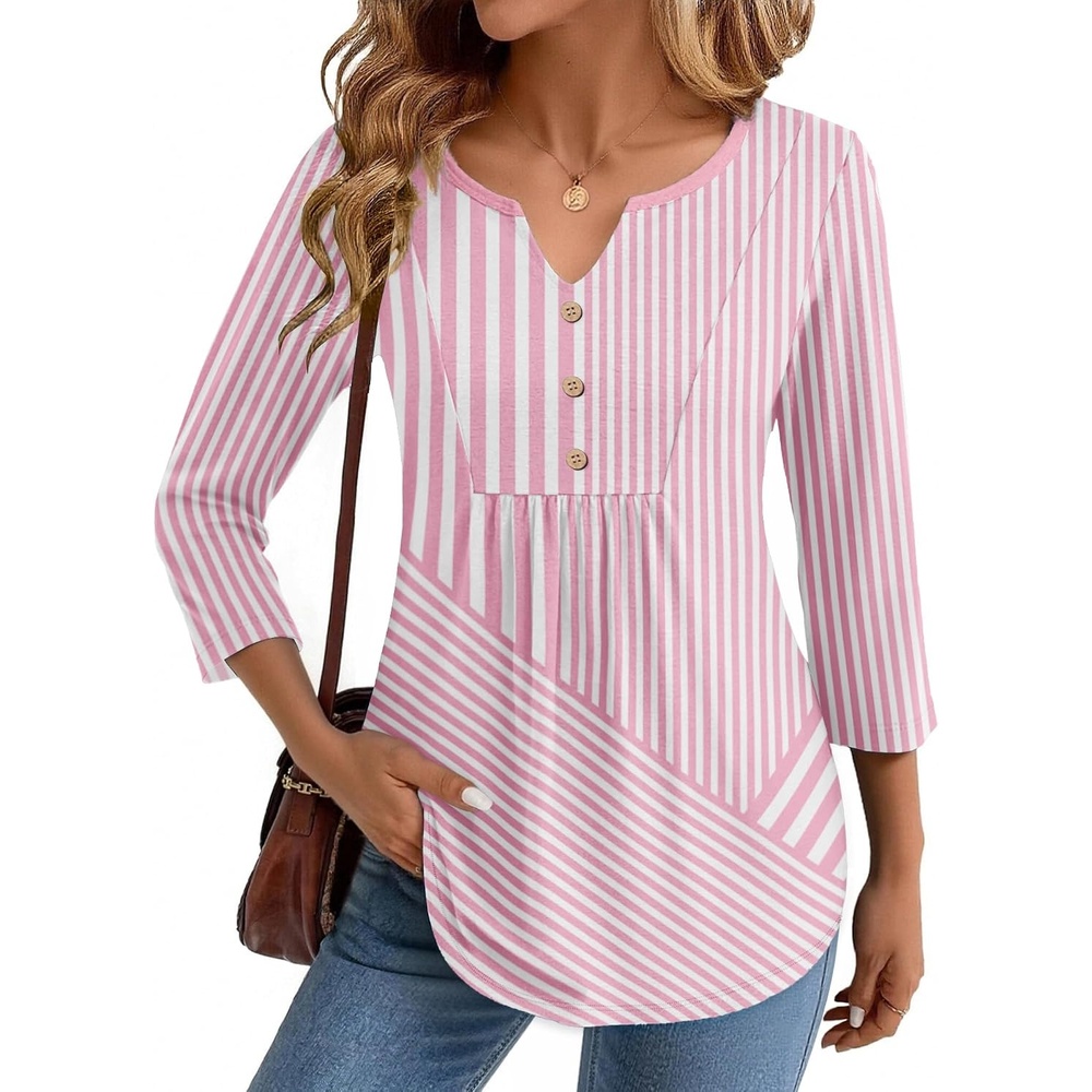 image:imageZeagoo Womens 34 Length Sleeve Tops V Neck Dressy Casual T Shirts Pleated Business Work Blouses Basic Tees S3XLTz300