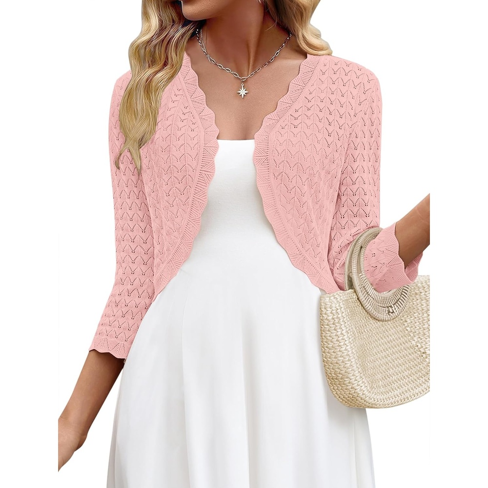 image:imageZeagoo Womens Bolero Shrug Crochet Cropped Cardigan Summer 34 Sleeve Lightweight Cardigans for DressLight Pink