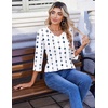 Zeagoo 3/4 Length Sleeve Womens Tops Casual V Neck Pleated Top Boho Floral Blouses Work Shirts(White Striped 599)