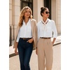 Zeagoo Button Down Shirts for Women 3/4 Length Sleeve Work Tops V Neck Shirts Dressy Casual Business Blouses with Pocket(Aa-white)