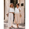 Zeagoo Button Down Shirts for Women 3/4 Length Sleeve Work Tops V Neck Shirts Dressy Casual Business Blouses with Pocket(Aa-white)