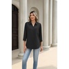 Zeagoo Button Down Shirts for Women 3/4 Length Sleeve Work Tops V Neck Shirts Dressy Casual Business Blouses with Pocket(A-black)
