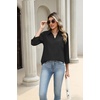 Zeagoo Button Down Shirts for Women 3/4 Length Sleeve Work Tops V Neck Shirts Dressy Casual Business Blouses with Pocket(A-black)