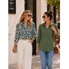 Zeagoo Button Down Shirts for Women 3/4 Length Sleeve Work Tops V Neck Shirts Dressy Casual Business Blouses with Pocket(An438)