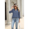 Zeagoo Button Down Shirts for Women 3/4 Length Sleeve Work Tops V Neck Shirts Dressy Casual Business Blouses with Pocket(A-navy Blue)