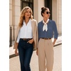 Zeagoo Button Down Shirts for Women 3/4 Length Sleeve Work Tops V Neck Shirts Dressy Casual Business Blouses with Pocket(A-navy Blue)