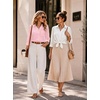 Zeagoo Button Down Shirts for Women 3/4 Length Sleeve Work Tops V Neck Shirts Dressy Casual Business Blouses with Pocket(A-pink)