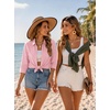 Zeagoo Button Down Shirts for Women 3/4 Length Sleeve Work Tops V Neck Shirts Dressy Casual Business Blouses with Pocket(A-pink)