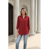 Zeagoo Button Down Shirts for Women 3/4 Length Sleeve Work Tops V Neck Shirts Dressy Casual Business Blouses with Pocket(A-red)