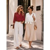 Zeagoo Button Down Shirts for Women 3/4 Length Sleeve Work Tops V Neck Shirts Dressy Casual Business Blouses with Pocket(A-red)